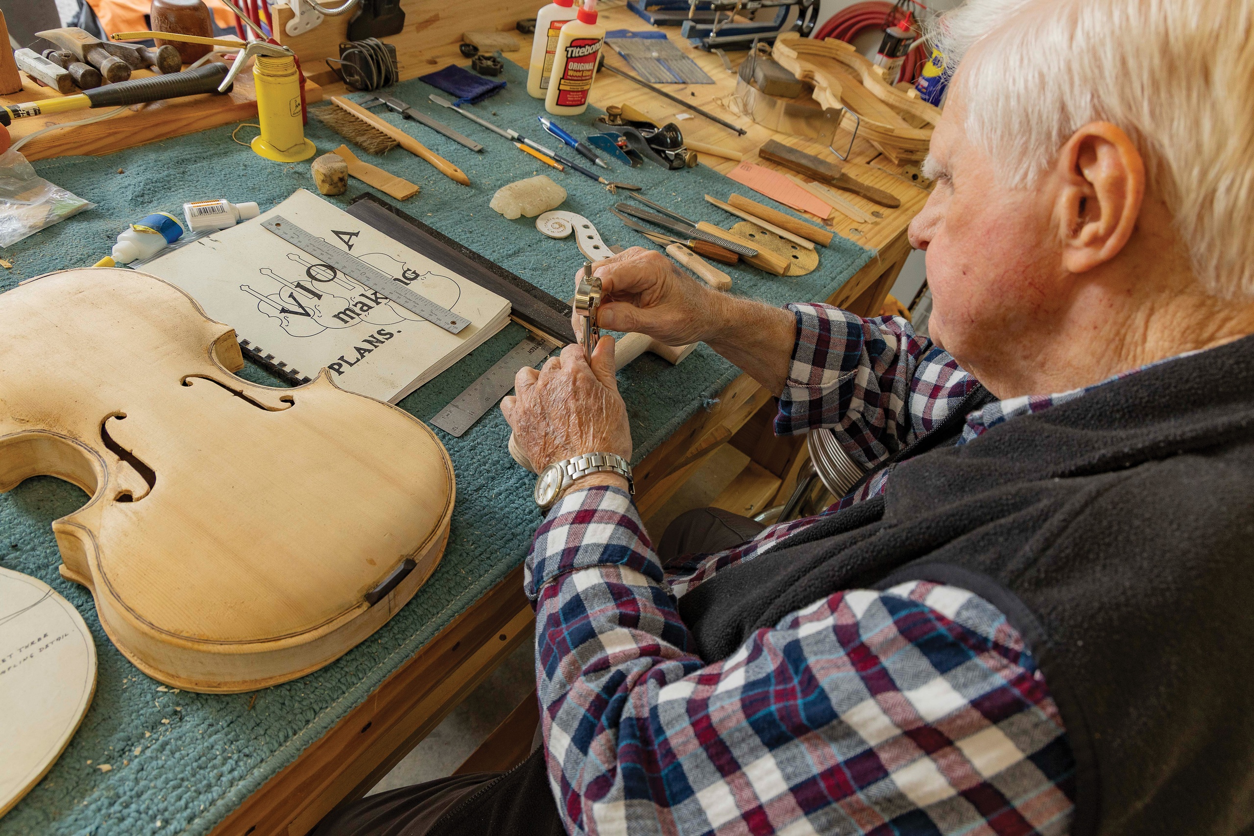 Bob Hickly in his workbench at home in Newborn, Georgia.