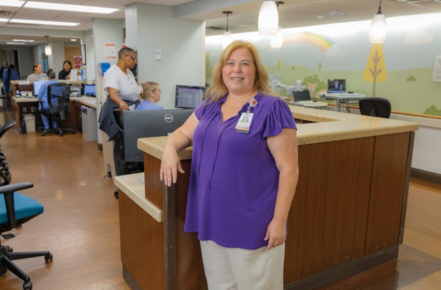 Care Package - Susann Whittle at the Piedmont Newton nurses' station